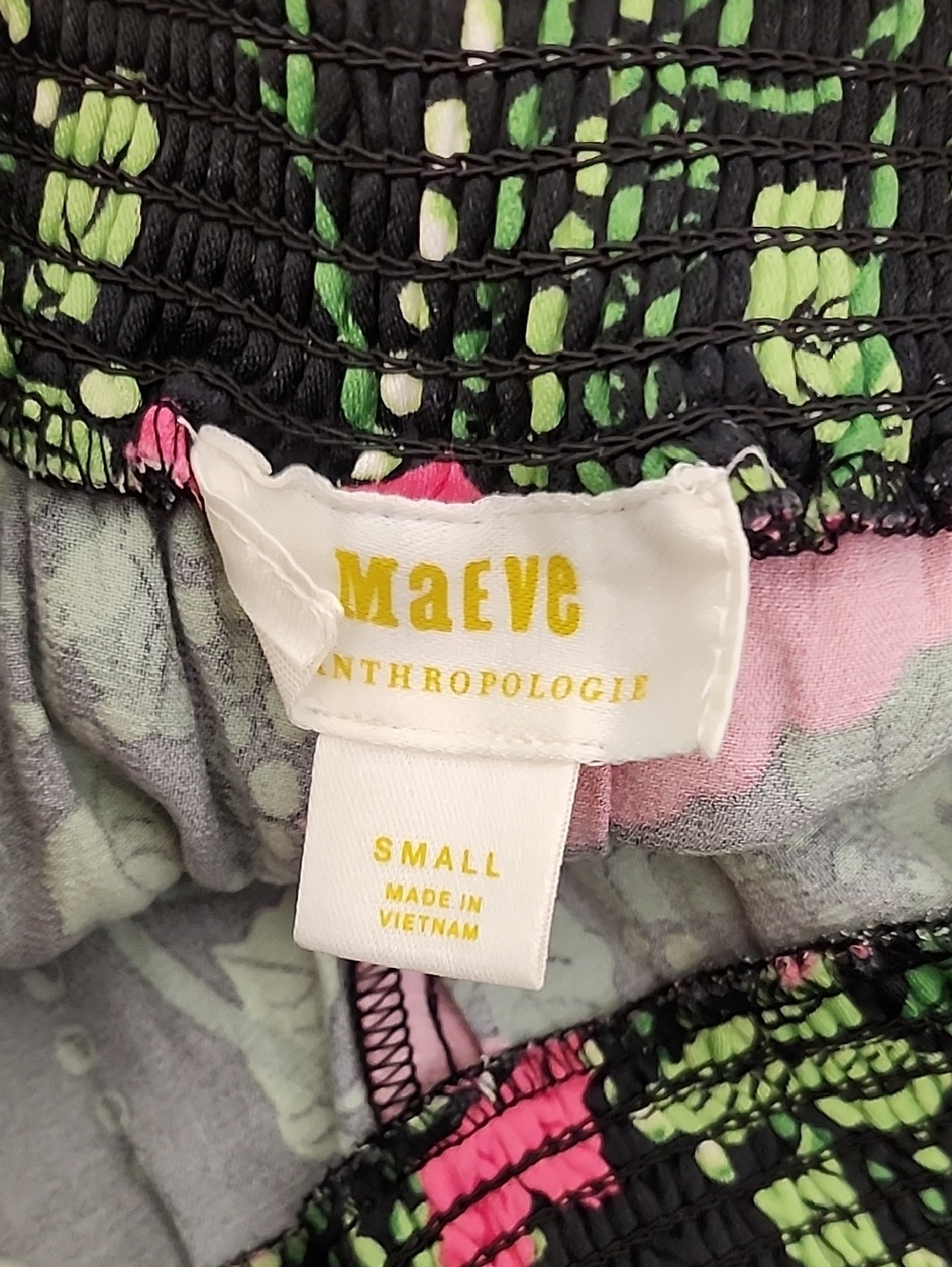 Anthropologie Maeve The Saria Smocked Wide-Leg Floral Pants Kelly Green/Pink S - Picture 15 of 16